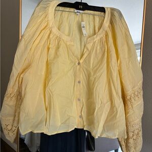 Aerie Light Yellow Blouse with Lace Detail